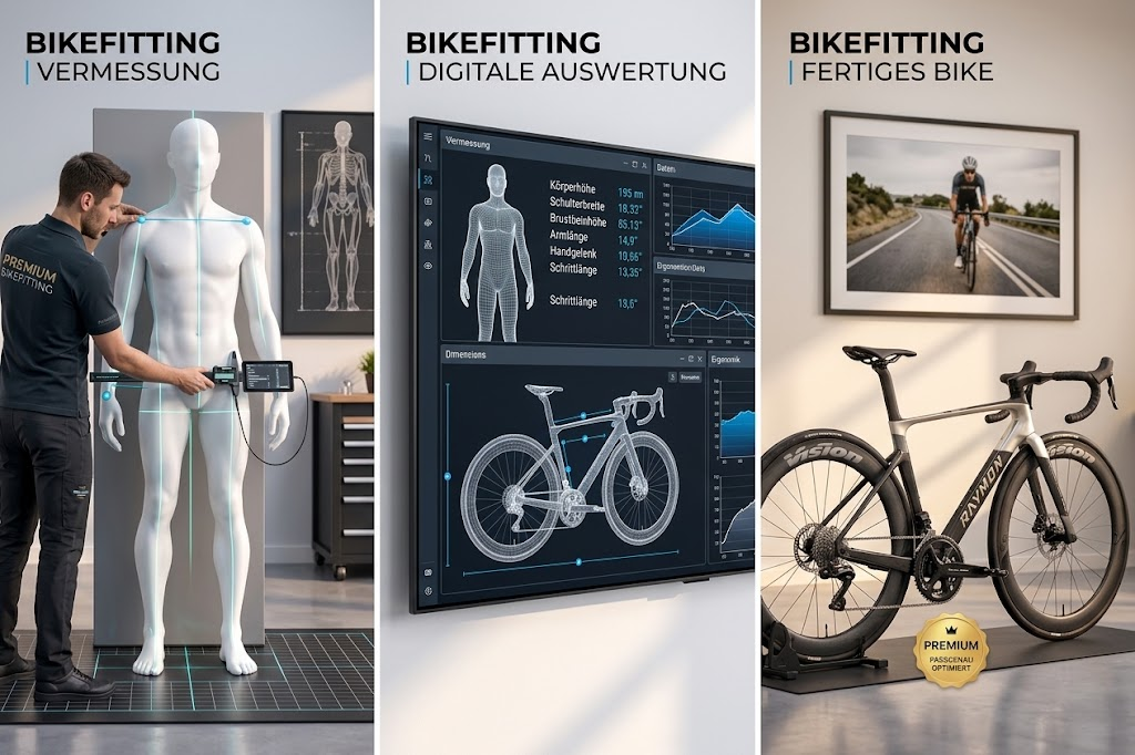 Körpervermessung, digitale Auswertung und Abstimmung des Fahrrades
