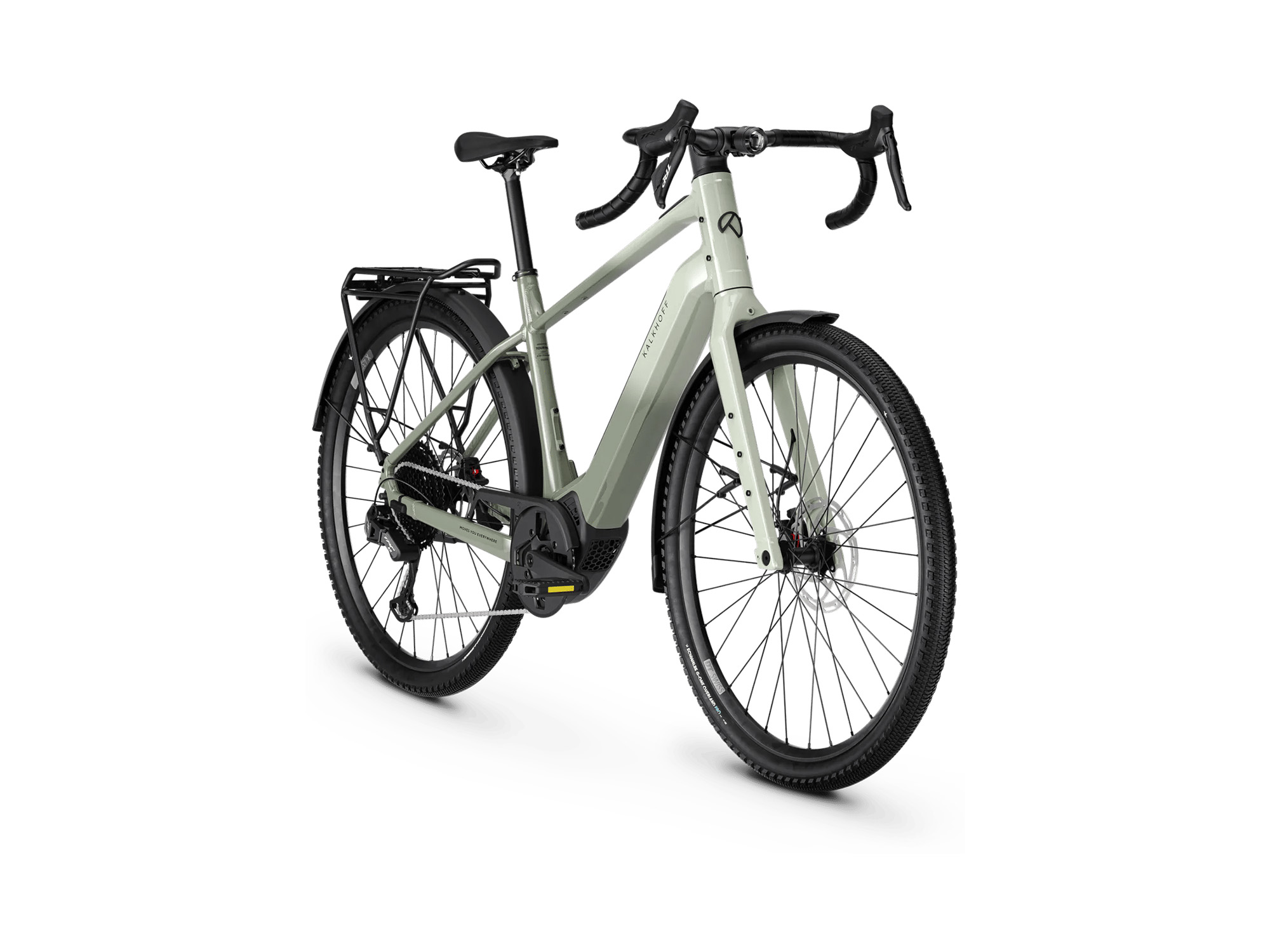 Kalkhoff ENDEAVOUR L TOURING Diamant 400 Wh aquagrey glossy/fennelgreen glossy | 2027 – Schrägansicht vorne