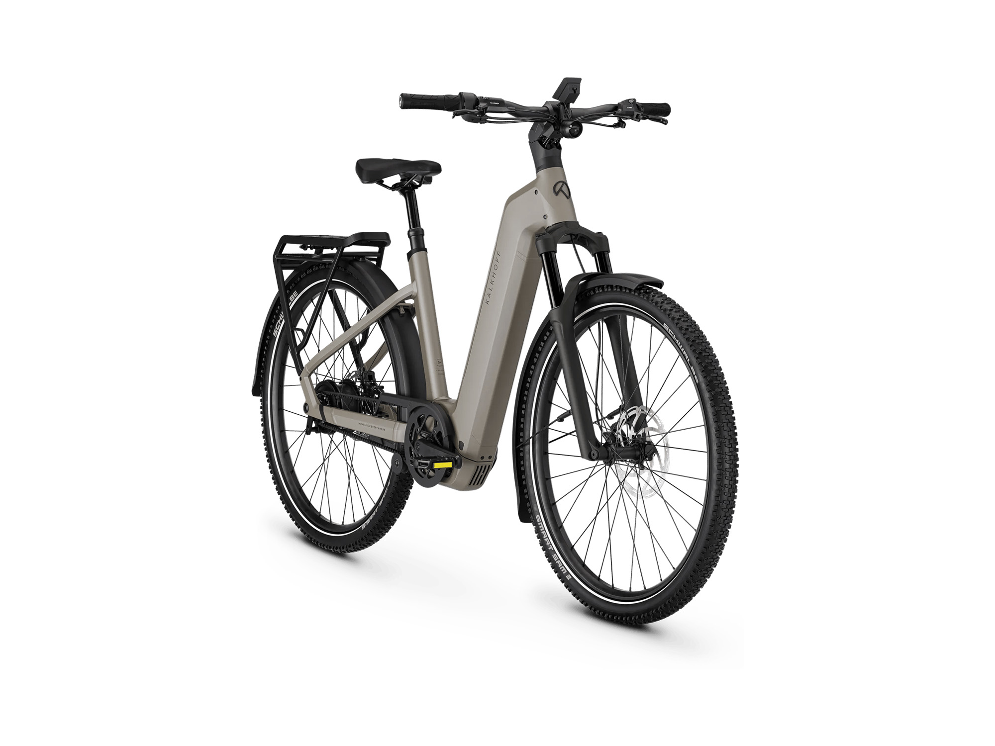 Kalkhoff ENTICE 5+ ADVANCE BELT Wave 800 Wh moonstonegrey matt | 2027 – Schrägansicht vorne